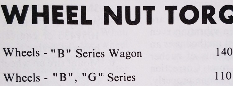 Factory Spec for Wheel Lug Nut Torque